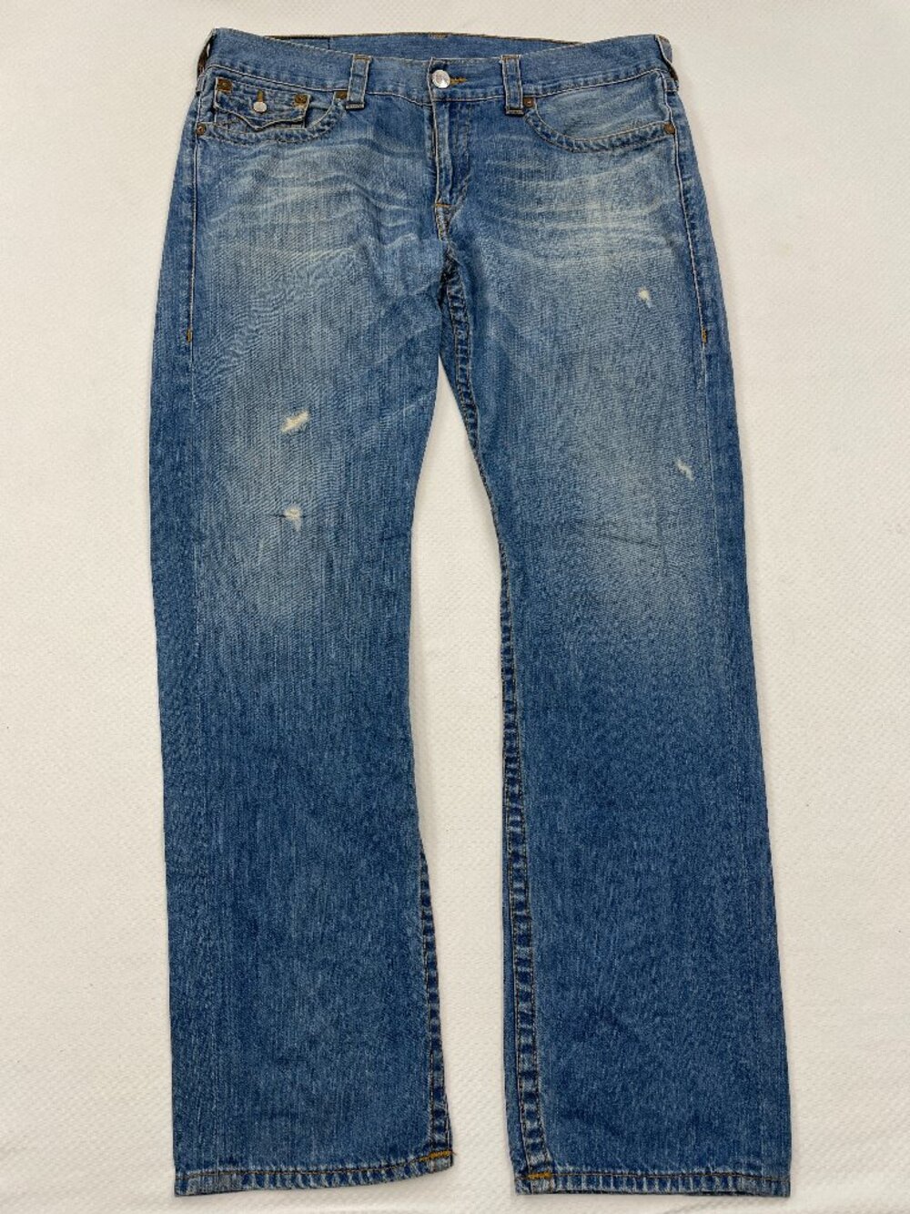 True Religion Ricky Straight Flap Aged Denim Distressed Jeans Fits Men’s 36x32.5